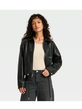 Universal Thread Women's Faux Leather Bubble Jacket Black Size M